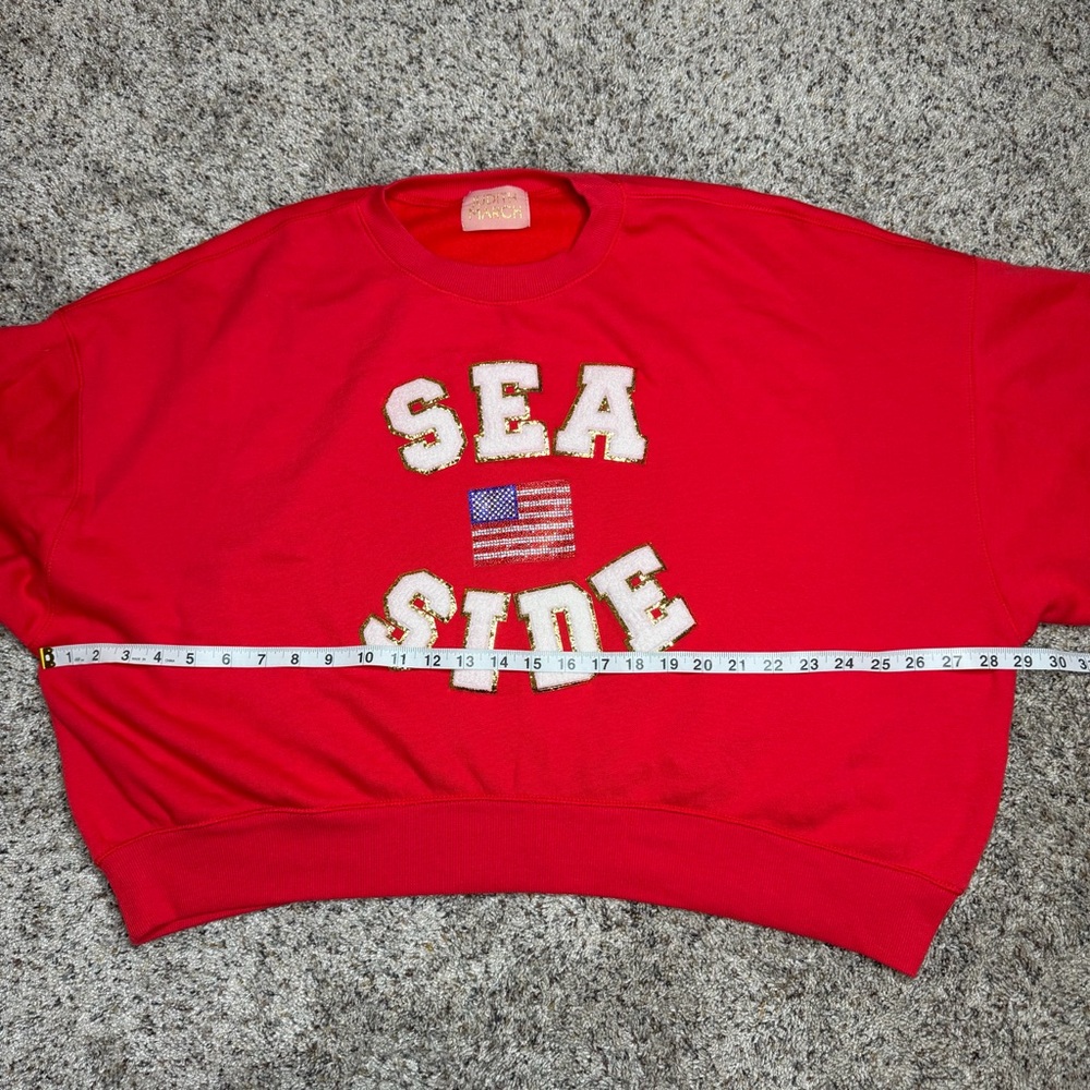 Judith March By The Seaside Pullover Sweatshirt Red Small S Rhinestone Flag - Picture 9 of 10